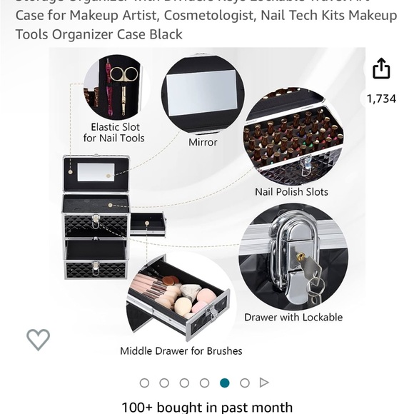 Frenessa Makeup Train Case Professional Cosmetic Box w/ Drawer Mirror xl - Picture 3 of 4